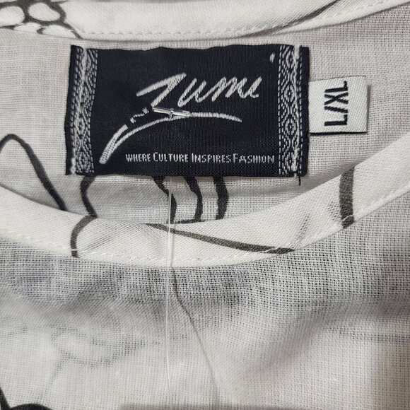 Zumi Womens Sleeveless Tiered Dress L/XL White & Black Floral Semi-Sheer CoverUp - Picture 2 of 7